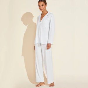 Eberjey Gisele Long Pajama Set - Ice Blue & Ivory - size Small